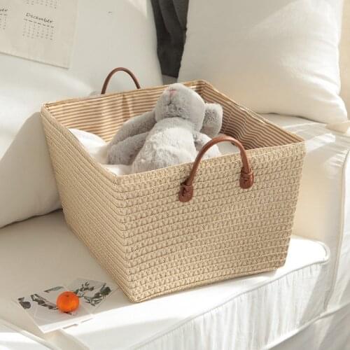 Toys Organiser Box Foldable Storage Baskets Handmade Woven Basket with Handle Home Storage Box Organizer Bins Sun Dried Clothes
