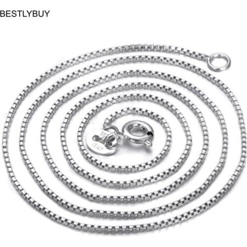1MM Wide 5 Sizes Available Pure 925 Sterling Silver Box Chain Necklace Women Men Kids Girls 40/45/50/55/60cm Jewelry