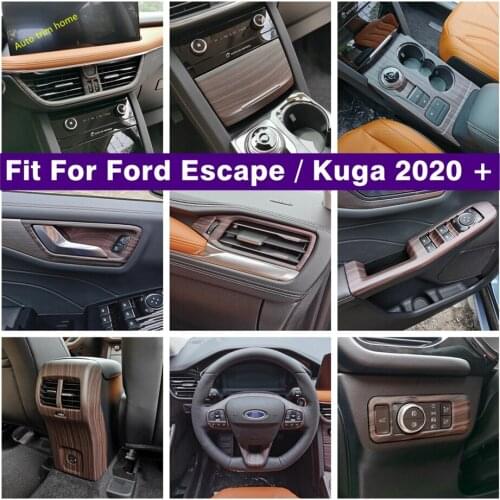 ABS Wood Grain Interior Refit Kit Lift Button / Head Lamps / Steering Wheel / Air AC Cover Trim For Ford Escape / Kuga 2020 2021