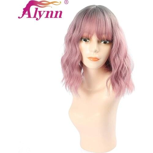 Alynn Body Wave Wig Synthetic Colorful Ombre Pink Short Bob Curly Wigs Natural Hairline Shoulder Length Cosplay Wigs For Women