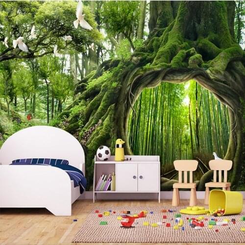Custom Mural Wallpaper 3D Green Forest Landscape Fresco Cafe Childrens Bedroom Living Room Background Wall Papers For Walls 3 D