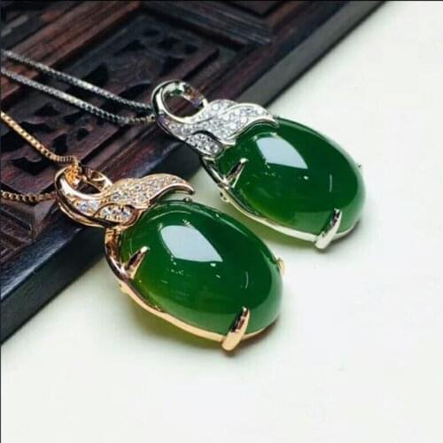 Fine Jewelry Natural Hetian Jasper Pendant 925 Silver Necklace Beautiful Charm Women