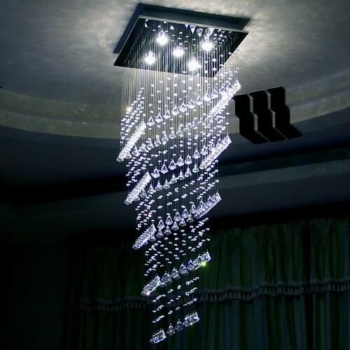 Rectangular GU10 Luxury Crystal Pendant Light Cool/Warm White Light LED Crystal Double Staircase Hall Villa Long Crystal Lamp