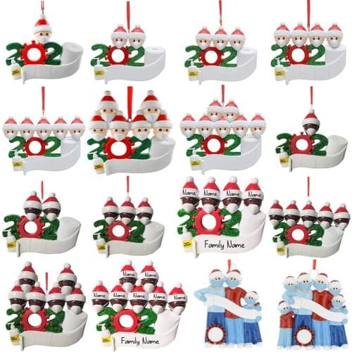 Christmas Ornament 2020 Personalized Survivor Family 2 3 4 5 Resin Decorations Masked Hand-washed Christmas Tree Hanging Pendant