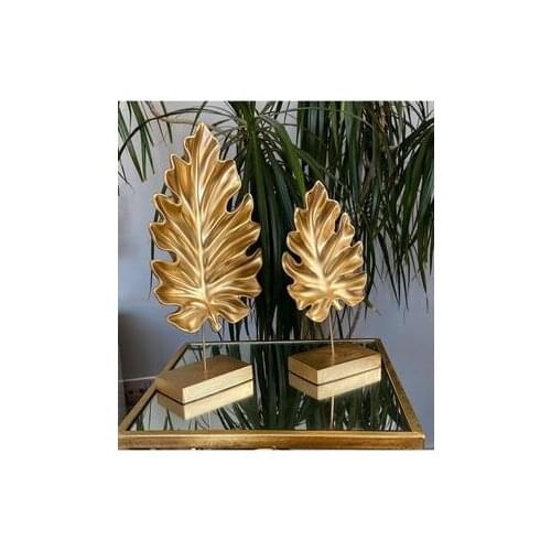MS DECOR 2 Li Stylish Modern Sycamore Leaf, Table Top Decorative Object, Home Decoration