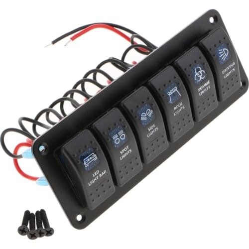 6 Gang LED Rocker Switch Panel Circuit Breakers W Install Screws - Boat/RV