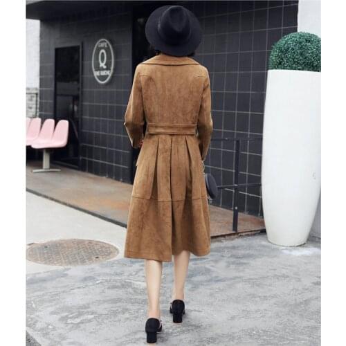 Winter Trench Coat Womens Classical Double Breasted Windbreaker Long Sleeve Suede Female Overcoat Hot Sale LX1930