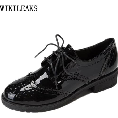 Oxford Shoes for Women 2021 Platform Shoes Women Leather Brogue Shoes Woman Low Heels Block Heel Round Toe Square Heel Zapatos