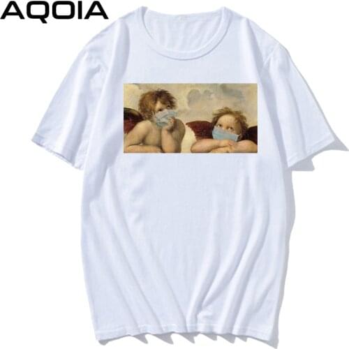 90S Streetwear Spoof Funny Women T Shirt Harajuku Angel with mask printing Womens T-shirt Top Tee 2020 Summer White Tops Tshirt