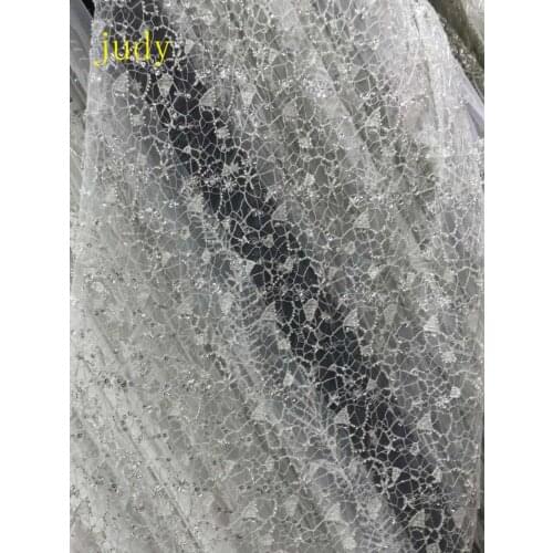 Stock 5yards/bag XY08# Silver and white embroidered sequin DIY bead fabric used in wedding dress dresses