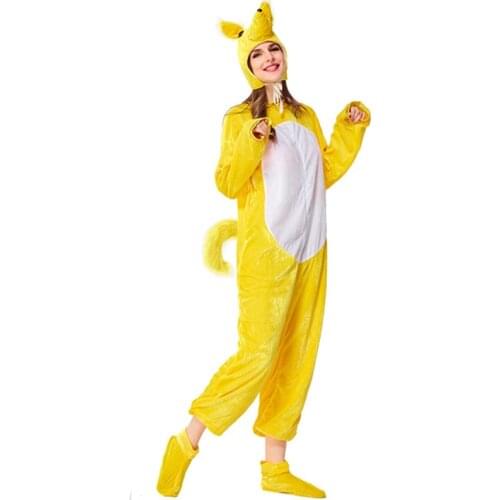 Yellow Women Halloween Weasel Costumes Female Mouse Cosplay Adult Winter Animal Pajamas Carnival Purim Parade Rave Party Dress