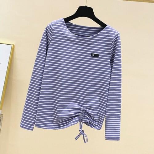 Shintimes Bow Drawstring T-Shirt Women 2020 Striped Appliques Tops Women T Shirt Korean Fashion Womens Clothing Tee Shirt Femme