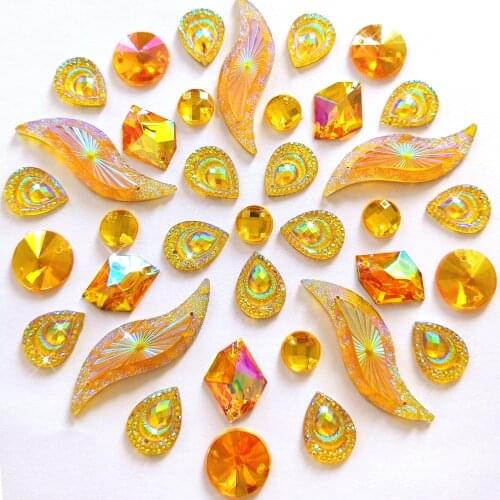MIX Sew on Women Clothes Diamond Rhinestones Strass Stones Yellow AB Sewing For Arts Bag Shoe Handwear Wedding Dress Decorations