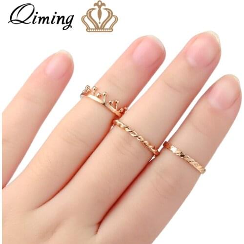 QIMING Simple Finger Golden Rings For Women Fashion Jewelry Vintage Bohemia Toe Princess Crown Ring Bague Birthday Gift