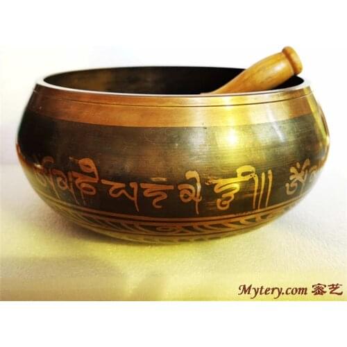17.5cm Big Yoga Healing Meditation Musical Instruments Tibetan Metal Brass Singing Bowl 6.9in Five Buddhas Free Ship TBC970