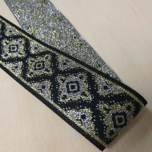 2cm 33mm 1-3/8' Black Silver Light Gold Misted Mysterious Filigree Momo Ribbon Costume Laciness National Jacquard Webbing Lace