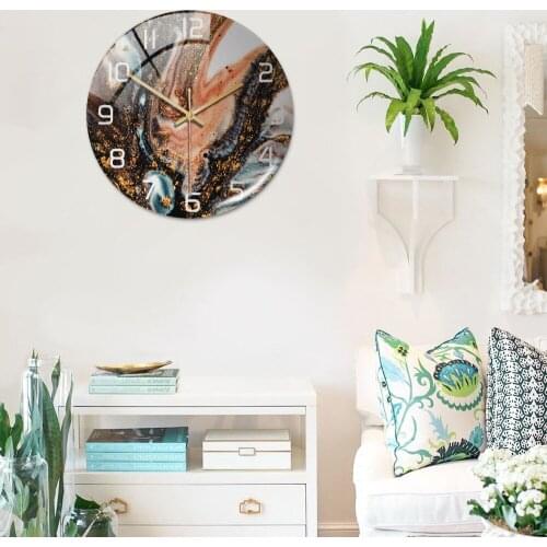 3D Acrylic Black Gold Marble Pattern Wall Adhesive Clock Metal Needle Silent Clock Mechanism Modern Living Room Home Decoration