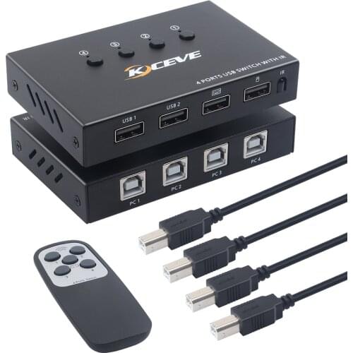 4 Ports KVM USB Switch 4 in 4 out Switcher for Keyboard Mouse Printer Monitor 4 PCs Sharing 4 Devices USB 2.0 Extender Splitter