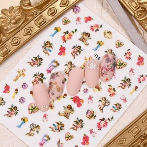 6 Sheets 3D Nail Baroque Angel Art Sticker Cupid Baby Love Flower 3D Adhesive Decals For Acrylic DIY Nail Design Foil Decals