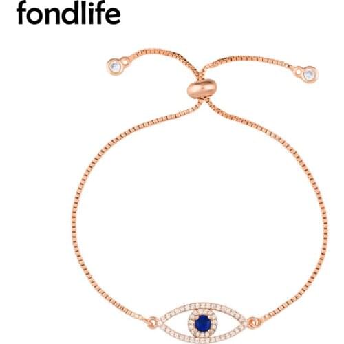 AAA Cubic Zirconia Crystal Blue Evil Eye Charm Bracelet Women Kids 2021 New Fashion Rose-Gold Plated Adjustable Jewelry Present