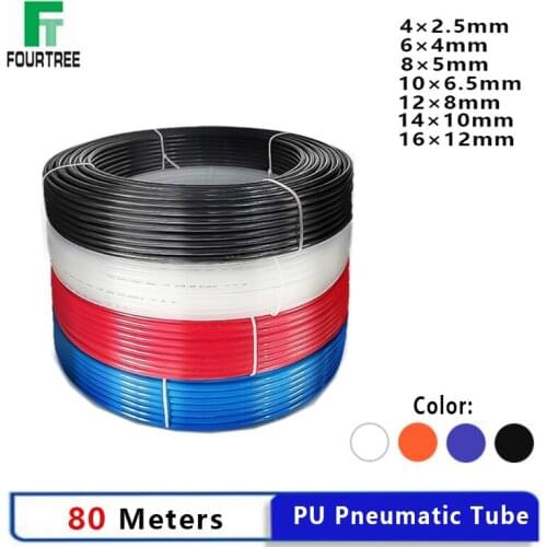 80Meters PU Pneumatic Hose Pipe Component Parts 4×2.5 6×4 8×5 10×6.5 12×8mm Connector Fitting Line Hose Tube For Compressor
