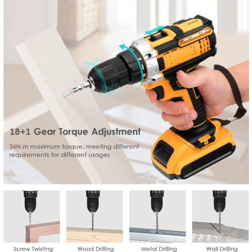 21V Cordless Electric Drill with 3/8 Inch Chuck Mini Handheld Power Drill & Screwdriver with LED Work Light 2-variable Speed