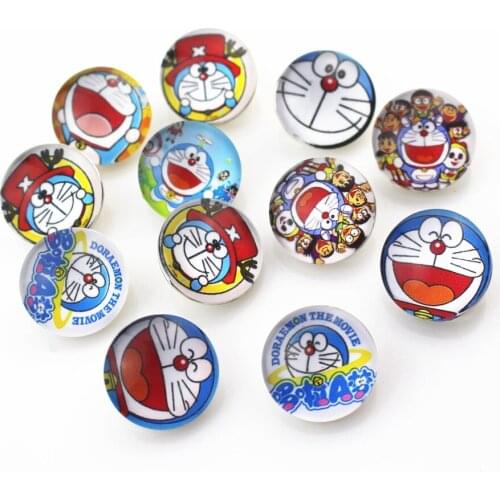 Hot selling Mix 10pcs/lot Doraemon cartoon cat Snap Button pretty Glass Snap Buttons Fit bangle 18mm DIY Snap Bracelet Jewelry