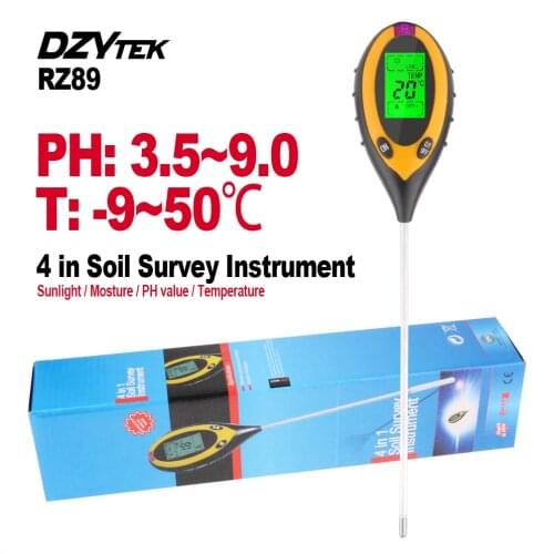 RZ 4 in1 Soil Moisture PH Meter Monitor Digital Gardening Flower Plant Farming Soil Tester Sunlight Tester With Acidity Humidity