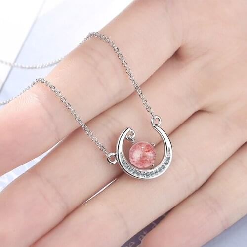Exquisite Moon & Crystal Stone Ball Pendants Necklaces Korean Style Silver Color Necklaces Valentines Day Gifts For Women Girl