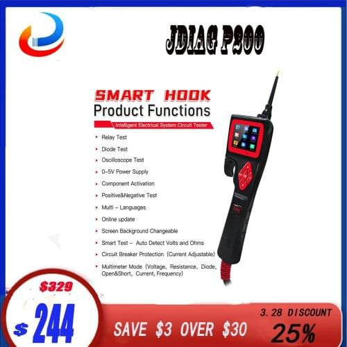 JDiag P200 Auto Smart Hook Power Test Car Circuit Analyzer Tester Electrical System Probe Relay/Diode/Injector Tester Tool PS100
