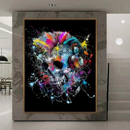 Doodle Colorful Scary Skulls Posters Ferocious Animals Canvas Paintings Prints Wall Art Pictures for Living Room Decor Cuadros