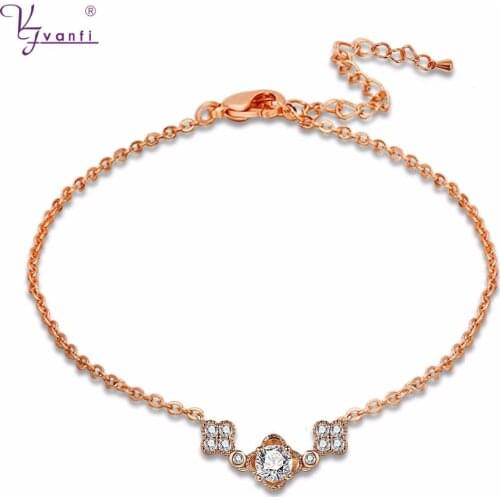 Kfvanfi Women Copper Jewelry Popular Women White Gold Rose Gold Color Bracelet Crystal Link Chain Bracelet
