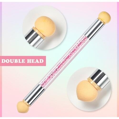 1pcs Double Head Gradient Nail Brushes Mirror Glitter Handle Acrylic Polish Picker Pen Manicure Dotting Blooming Sponge