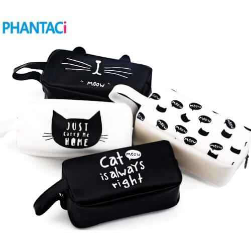 Kawaii Cartoon Cat Silica Gel Pencil Case Super Big Capacity School Stationery Pen Bag Gift for Girl Boy Student