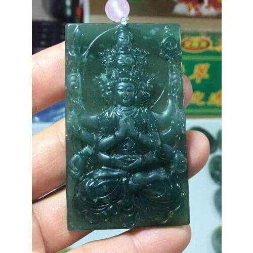 Natural Myanmar jade 7A HandCarved Buddha guan yin jadeite jade green jade pendant jade necklace pendants jewelry necklaces men