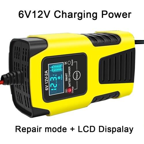New Smart Car Battery Charger 6V 12V 2A Full Automatic Battery Charge Machine LCD Display for Car Motorcycle with Pulse Repair