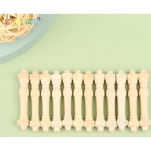 About 5cm Dollhouse Miniature Wood Railing Accessories Small Column Model Toys Furniture Toys 12pcs/bag
