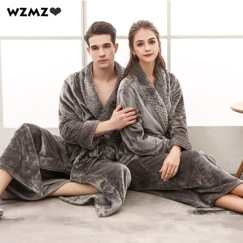 Autumn Winter Warm Flannel Bathrobe Female Plus Size Sleepwear Couple Woman Fleece Patchwork Robe Thicken Lengthen Dressing Gown