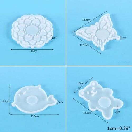 R2LE Diy Crystal Butterfly/Little Bear Tray Mold Lotus-shaped Epoxy Resin Mold Suitable for Home Decoration Table Wine Tray