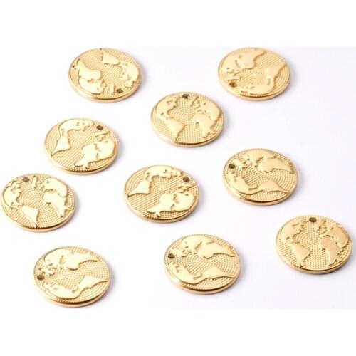 ASON 10pcs/lot World Map Pendant Retro Simplicity Charm Stainless Steel Gold For Necklace Bracelet DIY Jewelry Making Supplies