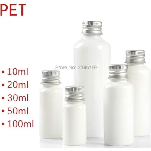 Empty Plastic Bottle 20ml Aluminum Cover Container 30ml Empty Plastic Rotary Cover Packaging 100ml White Seal bottle 50ml 50pcs