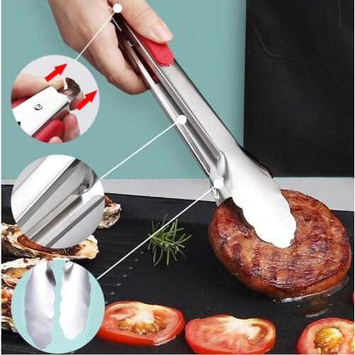 QDRR Stainless Steel Food Tongs Kitchen Utensils Buffet Cooking Tool Anti Heat Bread Clip Pastry Clamp Barbecue Kitchen Steel #9