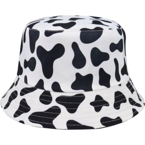 Richkeda Store New 2021 Fashion Reversible Black White Cow Pattern Bucket Hats Fisherman Caps For Women Gorras Summer