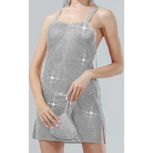 Luxury Rhinestone Decor Dress 2021 Womens Sexy Elegant Nightclub Sandy Beach Banquet Party Diamond Bling Metal Body Jewelry