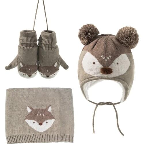Winter Hat Scarf Gloves Set Boy Baby Girl Earflap Beanie Fox Fleece Warm Autumn Skiing Accessory For Toddler Baby