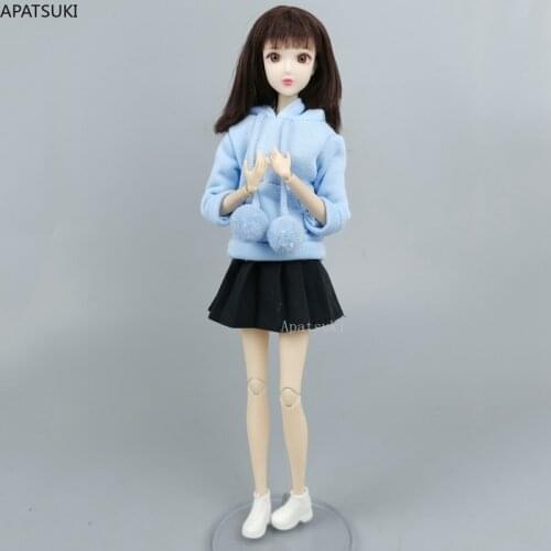 Blue Clothes Set for Barbie Doll Outfits Sweatshirt Hoodies Black Pleated Skirt for 1/6 BJD Dolls Accessories Toys For Children