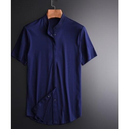 Stand Collar Mens T-shirts Luxury 100% Mercerized Cotton Short Sleeve T-shirt Plus Size 4xl Summer Slim Fit Man Tee