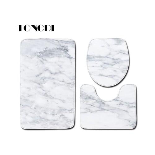TONGDI Bathroom Carpet Toilet Set Decorative Marble Coral Velvet Soft Shower Elastic Absorbent Sop Non-slip Mats Decoration For