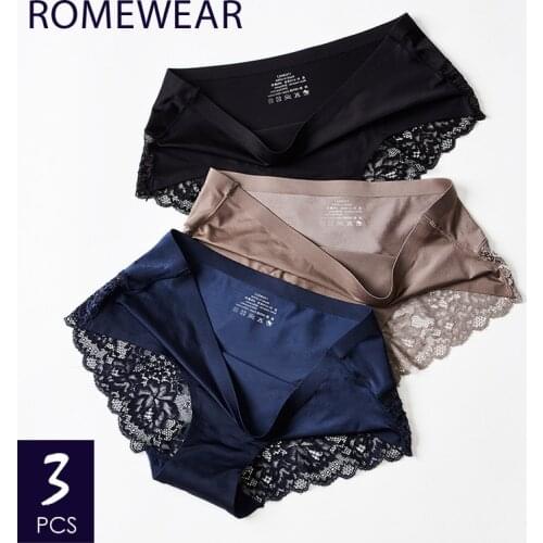 3 pcs Womens Seamless Underpants Lace Briefs Stretching Underwear Nylon Silk Transparent Bikini Lingerie Cotton Crotch Tanga