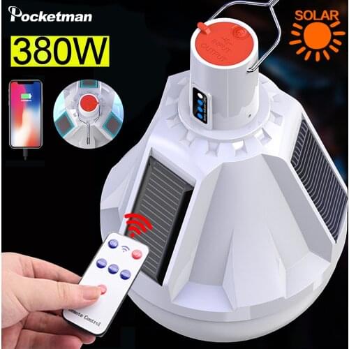 500W USB/Solar Charging Lamp Bulb Waterproof Solar Light Built-in Battery Solar Lamp Remote Control Night Lamp Camping Light